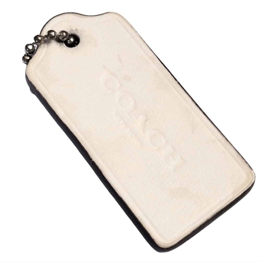 😍 2.25" Coach Bone White Smooth Leather 1 Sided Hangtag Bag Fob Charm Keychain